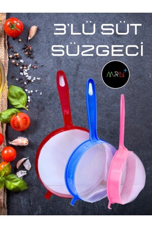 3'lü Süt Süzgeci- 14-17-20 Cm Pirinç Süzgeci- Bakliyat Süzgeci- Naylon Süzgeç- Çok Amaçlı Süzgeç - 1