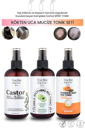 3lü Tonik Seti - Kökten Uca Etkili,hızlı Saç Uzatma Ve Onarım(3X250ML) - True Bee