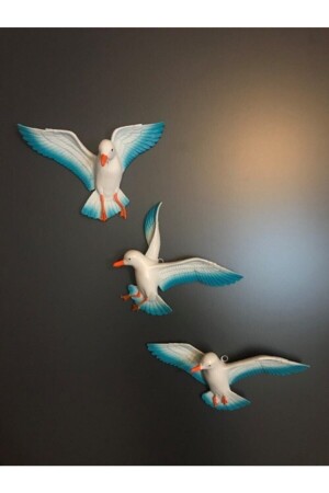 3'lü Turkuaz Beyaz Martı Bahçe Balkon Duvar Süsü - Pasifik Tasarım