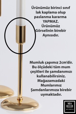 3'lü ( Üçlü ) Düz Ayak Gold Şamdan Mumluk Dekoratif Mumluk Paslanmaz Kaplama Ev Dekorasyon - 5