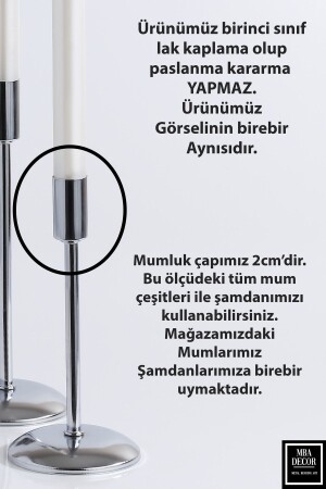 3'lü ( Üçlü ) Düz Ayak Gümüş Şamdan Mumluk Dekoratif Mumluk Ev Dekorasyon Paslanmaz - 4