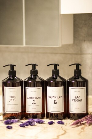 مجموعة من 4 1000 مل من البلاستيك الصلب الألمبري شامبو للرجال والنساء وشامبو دش وجيل الاستحمام وتركيّف الزجاجة مجموعة BHL34 - Bahloo Home