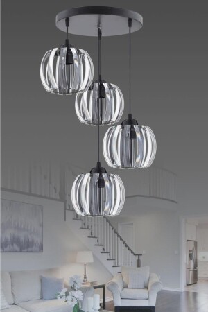 مـنـز-فيـنـوس 4 قطع مصباح معلق أسود كريستال حجر شمعة 1605040012497 - İstanbul Avize