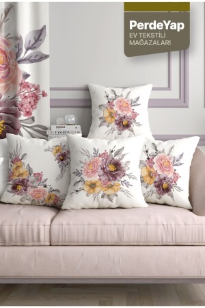 مجموعة من 4 أغطية وسادة من طراز الروز جاردن على خلفية كريم 43 × 43 سم 040 - Perdeyap1980