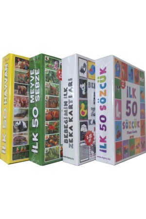 مجموعة تعليمية من 4 (أول 50 كلمة + أول 50 حيوان + أول 50 خضروة و فواكه + أول بطاقات ذكاء طفلي 4luı7275q1 - Diytoy