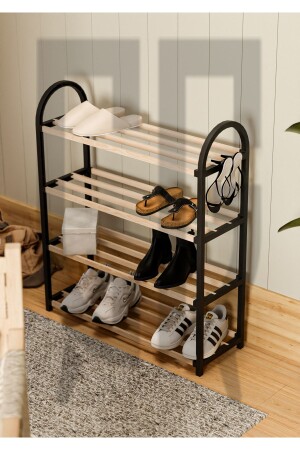 منىز-تشاوود ميدي 4 شقوق راك الأحذية السوداء مع وحدة رف عصا الخشب مع قدرة على 8 أزواج من الأحذية - Çavdar Group