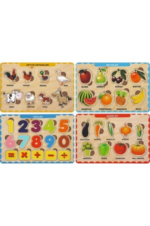 4 Adet Ahşap Bul Tak Eğitici Yapboz Puzzle Seti 4 PRS-74 - 2