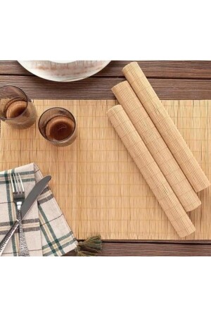 4 Adet Bambu Dikdörtgen Ahşap Katlanabilir Amerikan Servis Tabak Altlık - Runner Supla - Ydgr