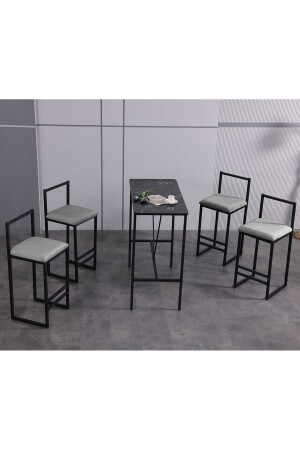 4 Adet Bar Sandalyesi Bar Masası Takımı - Siyah Mermer Desen Masa - 1