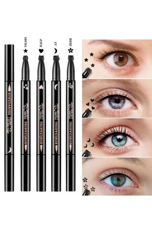 4 Adet Çift Taraflı Yıldız Çiçek Ay Ve Kalp Desenli Eyeliner Waterproof - 2