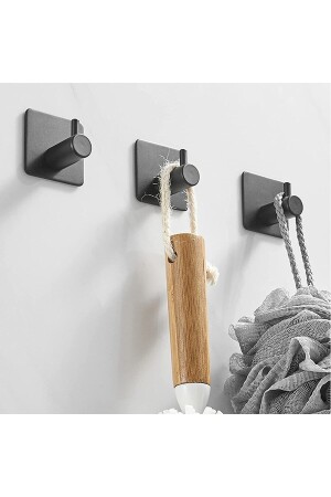 4 Adet Paslanmaz Çelik Siyah Banyo Askısı - Bornoz Askısı - Havlu Askısı - Havluluk -paslanmaz Hooks PASLANMAZ HOOKS - 8