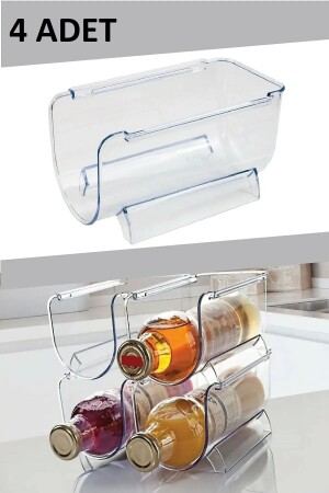 4 Adet Şişe Organizer Dolap Içi 4'lü Buzdolabı Raf Düzenleyici Üst Üste Istif Şişelik Meşrubat Rafı - Bayev
