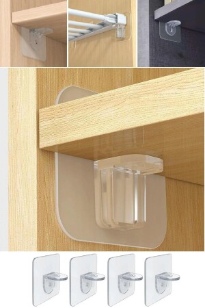 4 Adet Yapışkanlı Raf Destek Mandalı Dolap Raf Tutucu Dolap Düzenleyici 6x6 cm. - Doori