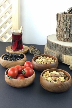 مجموعة من 4 كؤوسات عرض مستديرة كؤوسات خفيفة شجرة أكاسيا - Black Gold