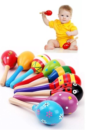 4 bunte hölzerne Maracas für Kinder, Babyrasseln, Musikpädagogik - 2