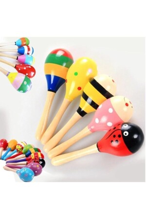 4 bunte hölzerne Maracas für Kinder, Babyrasseln, Musikpädagogik - 4