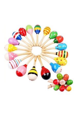 4 bunte hölzerne Maracas für Kinder, Babyrasseln, Musikpädagogik - 7