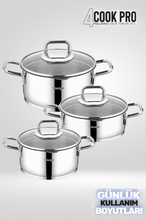 4 Cook Pro Topfset aus 18/10 Edelstahl mit Siebdeckel, 6-teilig, St-301, 1002383. 0001 - Stevig
