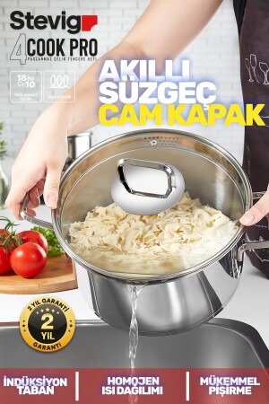 4 Cook Pro Süzgeç Kapaklı 18-10 Paslanmaz Çelik Tencere Seti 6 Parça St-301 1002383.0001 - 5