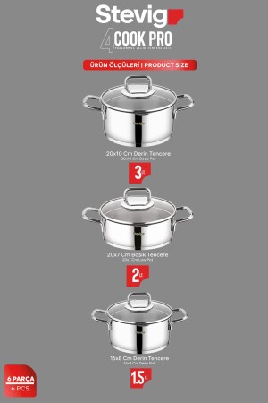 4 Cook Pro Süzgeç Kapaklı 18-10 Paslanmaz Çelik Tencere Seti 6 Parça St-301 1002383.0001 - 10