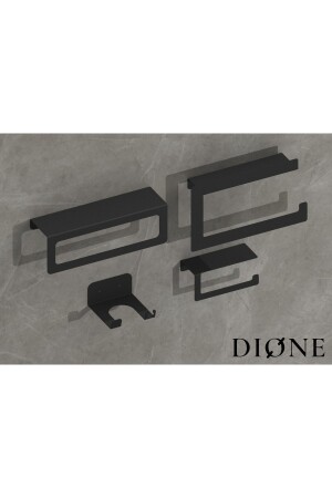 مجموعة من 4 أجهزة: حامل دورة المياه السوداء، رف المناشف، حامل الجفاف، ورجل النقرات DSDKSET003 - Dione Store