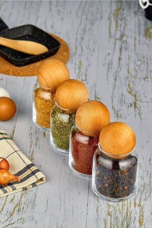 مجموعة من 4 صناديق مع كرات المضخة، وعاء خفيفة زجاجية، وعاء السكر، وعاء العقاقير مع غطاء خشبي fbztpk20kc - FBZhome