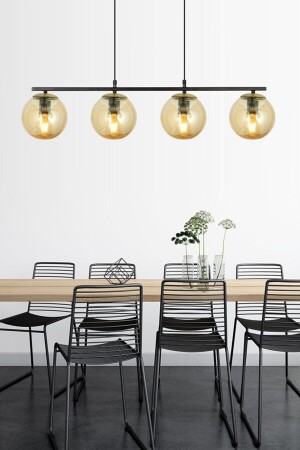 منز-سيزار اللون الأسود بالكام شفاف الكرة الزجاجية التصميم الحديث طاولة الطعام فوق - غرفة المعيشة 4 قطع الشموع - Fer Avize