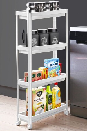 وحدة الرف المعدة على عجلات من 4 طوابق رف المطبخ رف الحمام منظم الحمام منظم الفضاء الضيق أبيض - Frapan Home