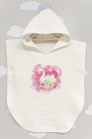 4 Kat Müslin Panço - For Baby Serisi - Pembe Zeminli Çiçekli Beyaz Kuğu - Tuğba Kuğu