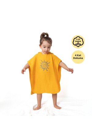 4 Katlı Nakışlı Müslin Panço - Hardal - Zuppers