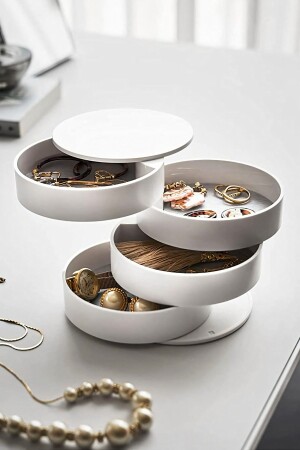 4 Katlı Takı Aksesuar Organizer - Döner Sistem Silindir Takı Kutusu- Aksesuar Düzenleyici - Serebien Home Collection