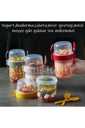 4 'lü Set Çatallı Kaşıklı Atıştırmalık Yemek Yoğurt Müsli Granola Diyet Kabı - Yemek Saklama Kabı 7480000716772 - 6