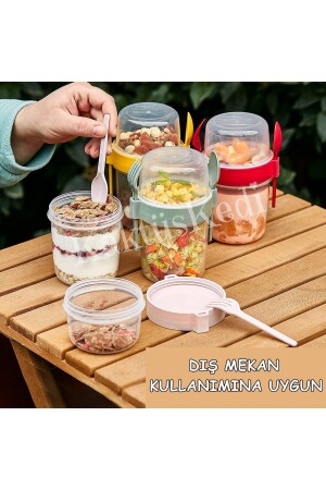 4 'lü Set Çatallı Kaşıklı Atıştırmalık Yemek Yoğurt Müsli Granola Diyet Kabı - Yemek Saklama Kabı 7480000716772 - 7