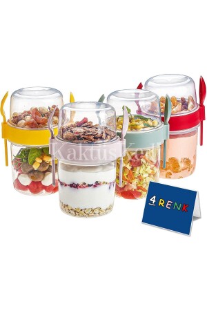 4 'lü Set Çatallı Kaşıklı Atıştırmalık Yemek Yoğurt Müsli Granola Diyet Kabı - Yemek Saklama Kabı 7480000716772 - 8