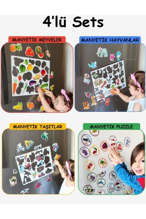 4' Lü Set Manyetik Puzzle Bultak Hayvanlar - Meyveler-taşıtlar-puzzle - Şablon Eğitici 4manp - 2