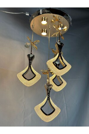 مصباح معلق من 4 قطع من MNZ مع حجر الفراشة و 3 خيارات لون (بيضاء، أصفر، ضوء غ. - Led