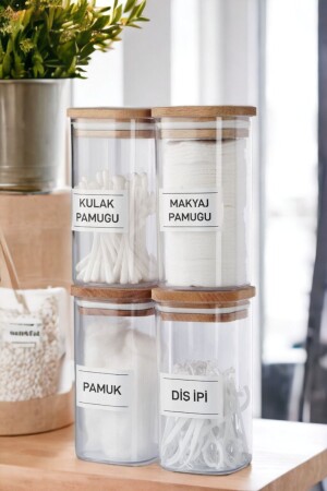 غطاء خشبي من قطعة 4 من MNZ علبة القطن الأكريلي والقطن والسلاسل الأسنان منظمة 300 مل حمام - Comprox