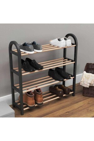 رف الأحذية الصلبة من الطبقة 4 من MNZ مع عصا خشبية سوداء 6710 - Sinbo