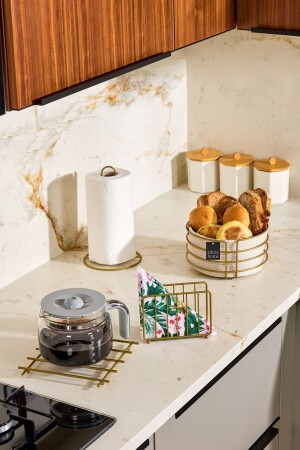 مجموعة خدمة من 4 قطع من الذهب من MNZ - حاملة النابكين - حاملة مناشفة ورقية - حاملة خبز - مكرام - طائفة - معدنية معدنية غير معد - Edora Home