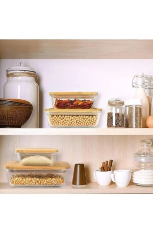 حاوية تخزين الزجاج من 4 قطع من فخمة MNZ مع قوارب من الخيزران TYC00601061598 - Rossel Premium