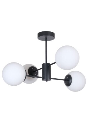 منز-أوسكار تصميم فاخر حديث ملابس اللون الأسود القضية الزجاج الأبيض غرفة المعيشة - المطبخ - غرفة النوم 4 قطع شمعة OSC45254 - Fer Avize