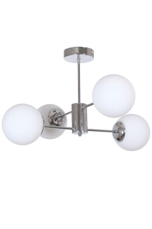 منز-أوسكار تصميم فاخر حديث كروم لون الفضة قضية الزجاج الأبيض غرفة المعيشة - المطبخ - غرفة النوم 4 قطع شمعة OSC45254 - Fer Avize