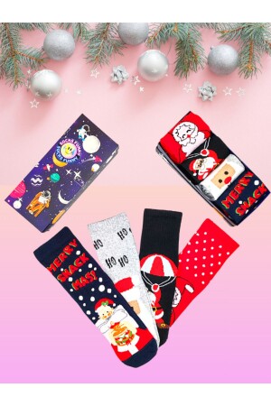 4 Paar bunte Unisex-Socken-Set „Weihnachten, Frohe Weihnachten“, mit spezieller Box - 1