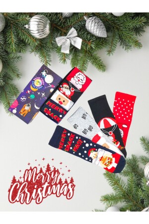 4 Paar bunte Unisex-Socken-Set „Weihnachten, Frohe Weihnachten“, mit spezieller Box - 3