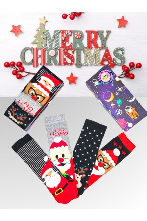 4 Paar bunte Unisex-Socken-Set „Weihnachten, Frohe Weihnachten“, mit spezieller Box - 1