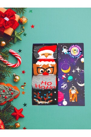 4 Paar bunte Unisex-Socken-Set „Weihnachten, Frohe Weihnachten“, mit spezieller Box - 3