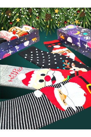 4 Paar bunte Unisex-Socken-Set „Weihnachten, Frohe Weihnachten“, mit spezieller Box - 5