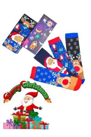 4 Paar bunte Unisex-Socken-Set „Weihnachten, Frohe Weihnachten“, mit spezieller Box - 3