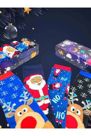 4 Paar bunte Unisex-Socken-Set „Weihnachten, Frohe Weihnachten“, mit spezieller Box - 5