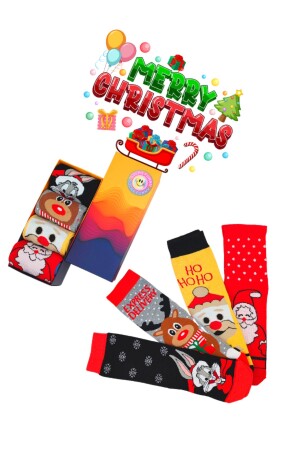 4 Paar bunte Unisex-Socken-Set „Weihnachten, Frohe Weihnachten“, mit spezieller Box - 1